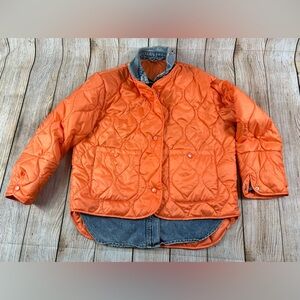 Robin Orange Quilted Denim Jacket Size 40 Large